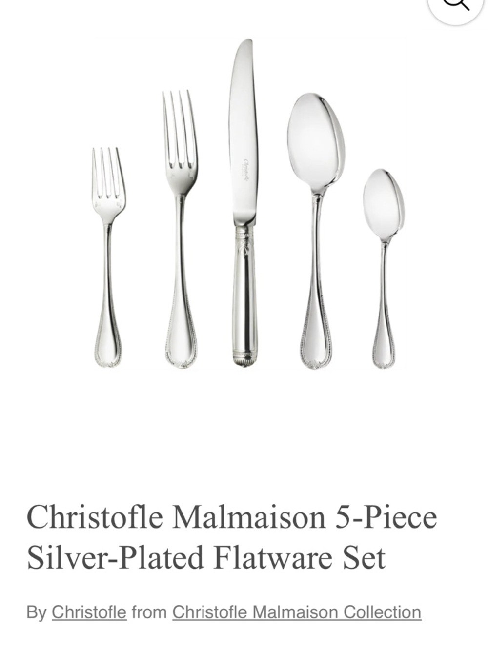 Christofle Malmaison 5-Piece Flatware Set in Silver Tone